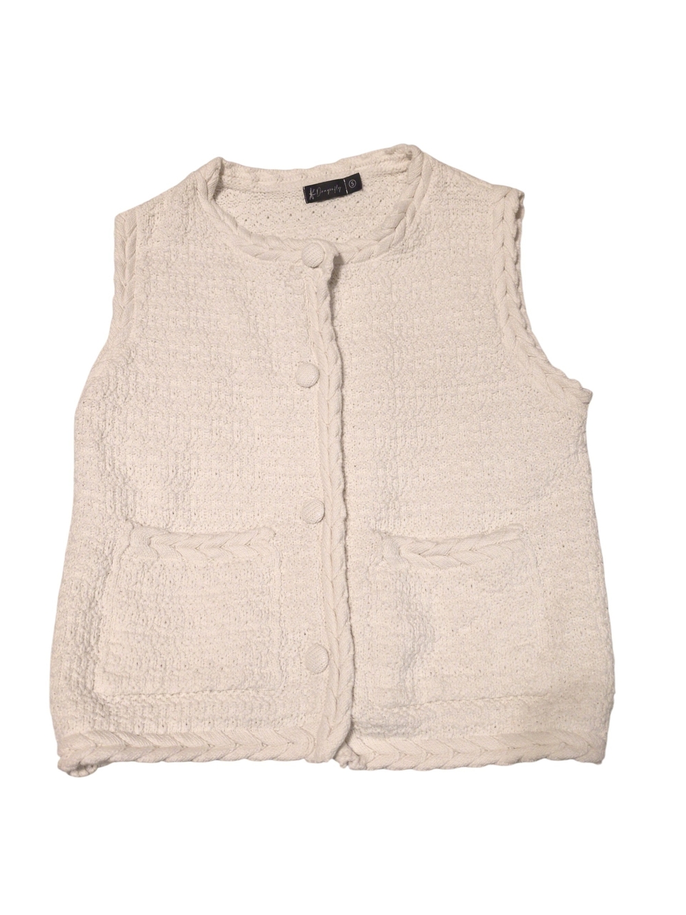 Dragonfly Women's Ivory Button Front Vest Braided Trim Pockets Size S